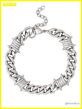 Stainless Steel Zinc Alloy Barbed Wire Cuban Chain Bracelet Goth Punk Emo